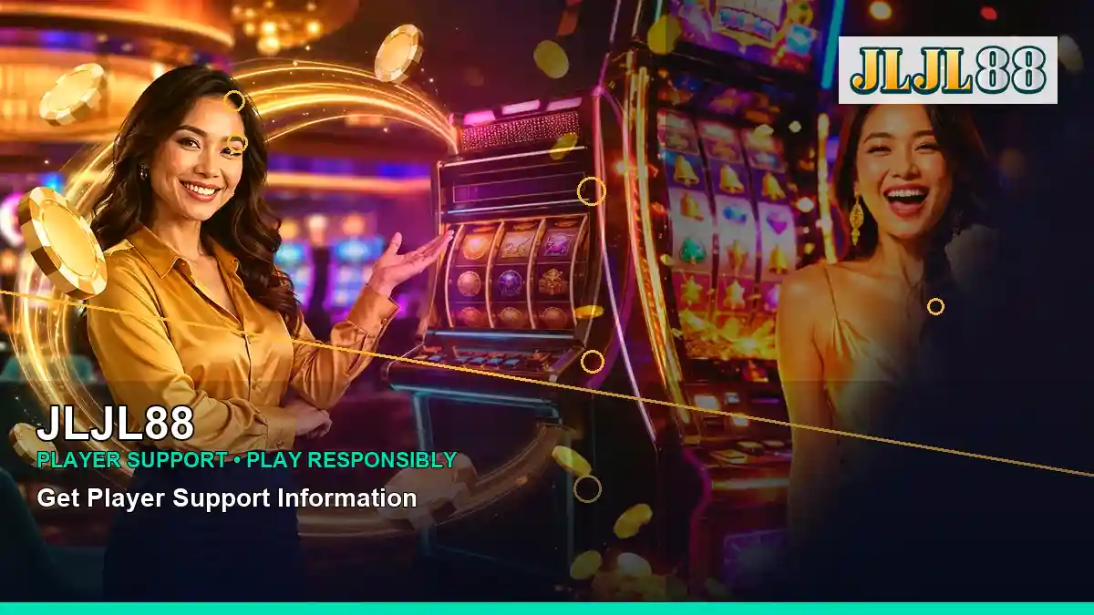 JLJL88 gold jackpot slot games featuring an adult Filipina casino host with a left-framed composition
